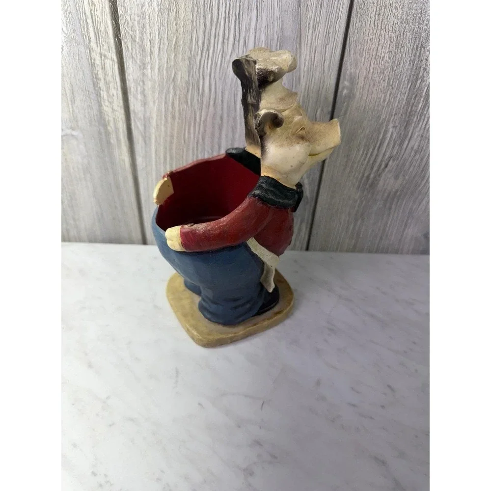 Vintage Style Chef Pig Figurine Toothpick Holder Resin Kitchen Decor Red Blue